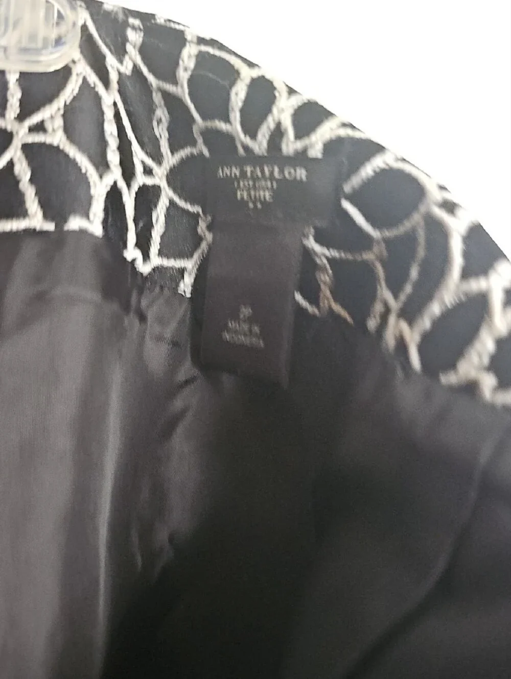 Ann Taylor Black Skirt with Cream Floral Lattice Pattern